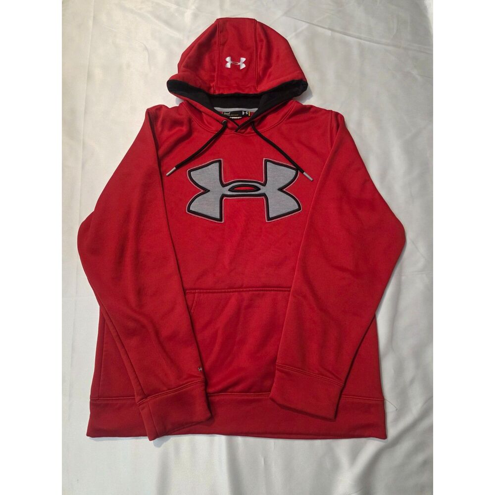 Under Armour Mens Small S Red Storm Pullover Hoodie Big Logo Sweatshirt Active